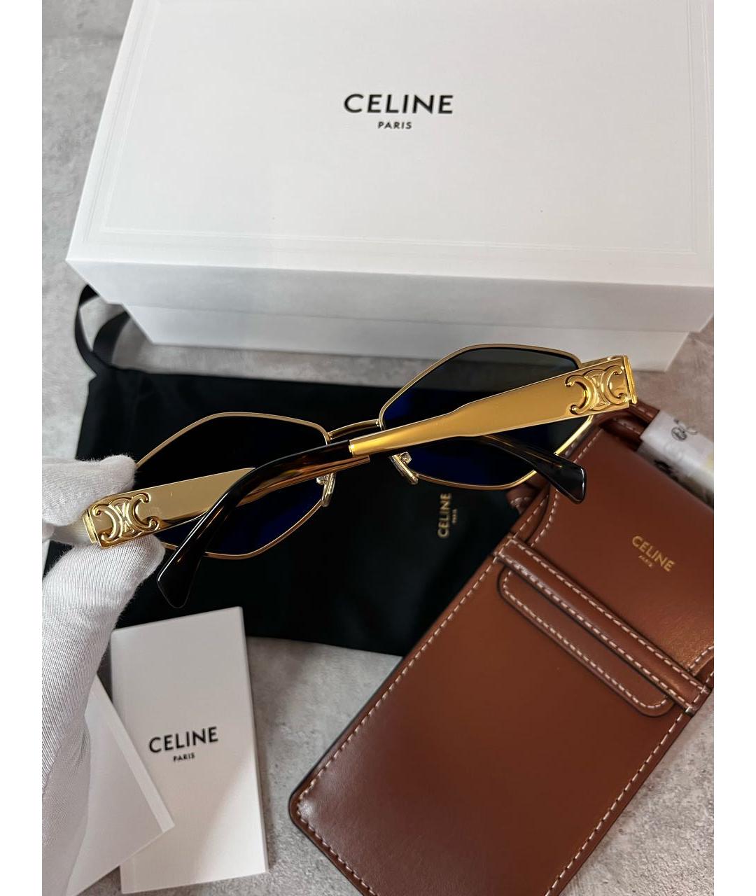 CELINE Золотые металлические солнцезащитные очки, фото 3