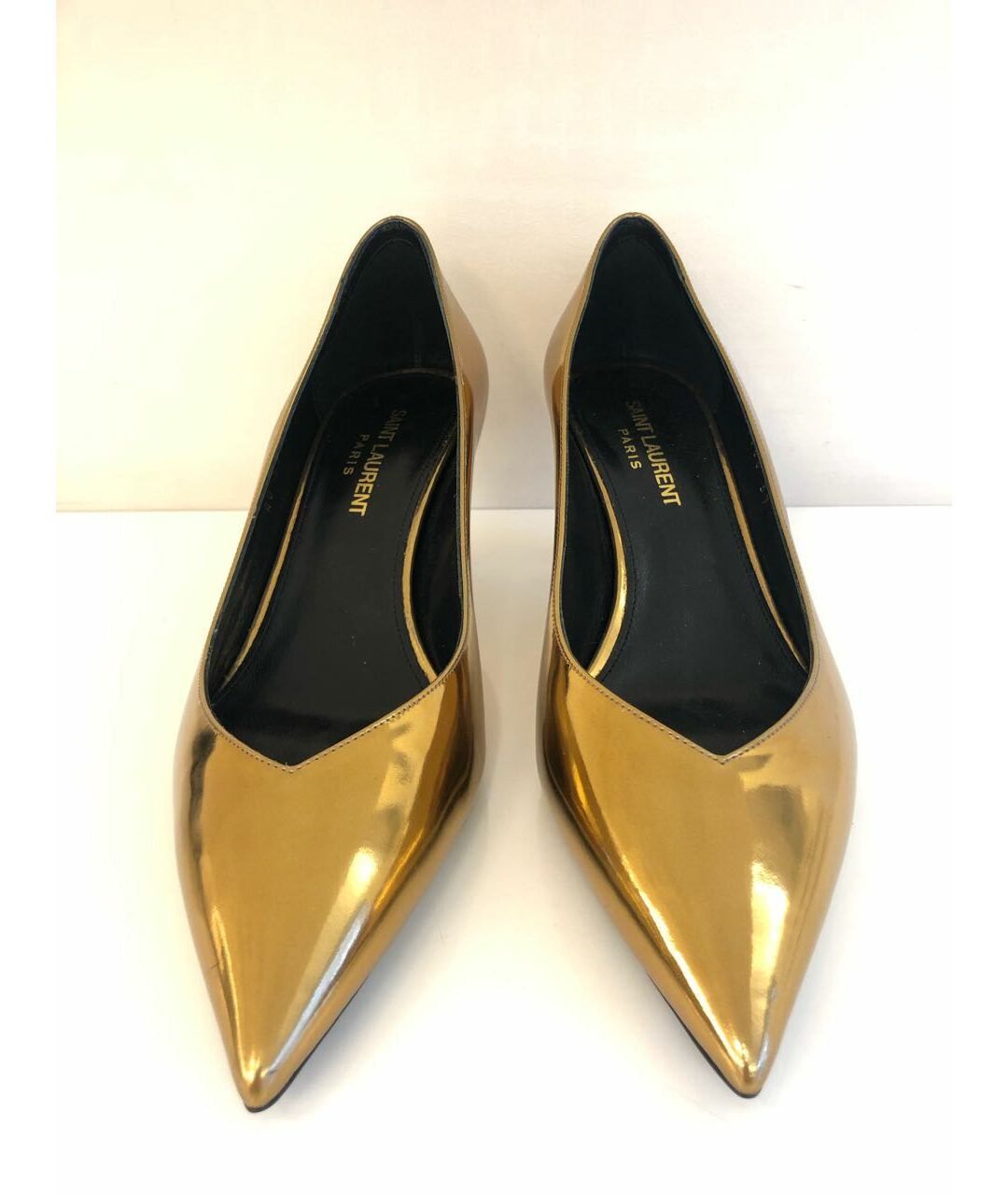 SAINT LAURENT Золотые кожаные туфли, фото 2