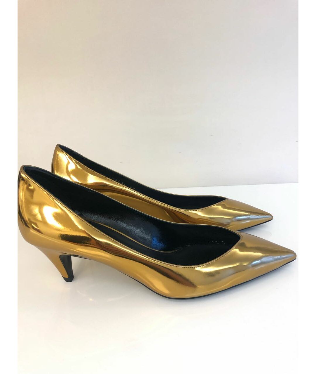 SAINT LAURENT Золотые кожаные туфли, фото 5