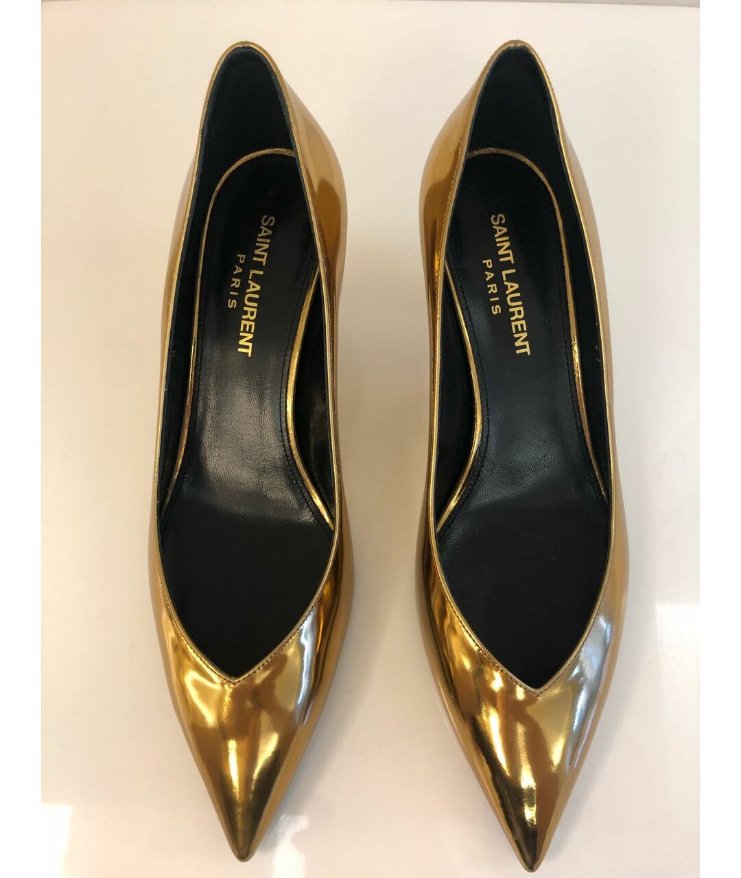 SAINT LAURENT Золотые кожаные туфли, фото 3