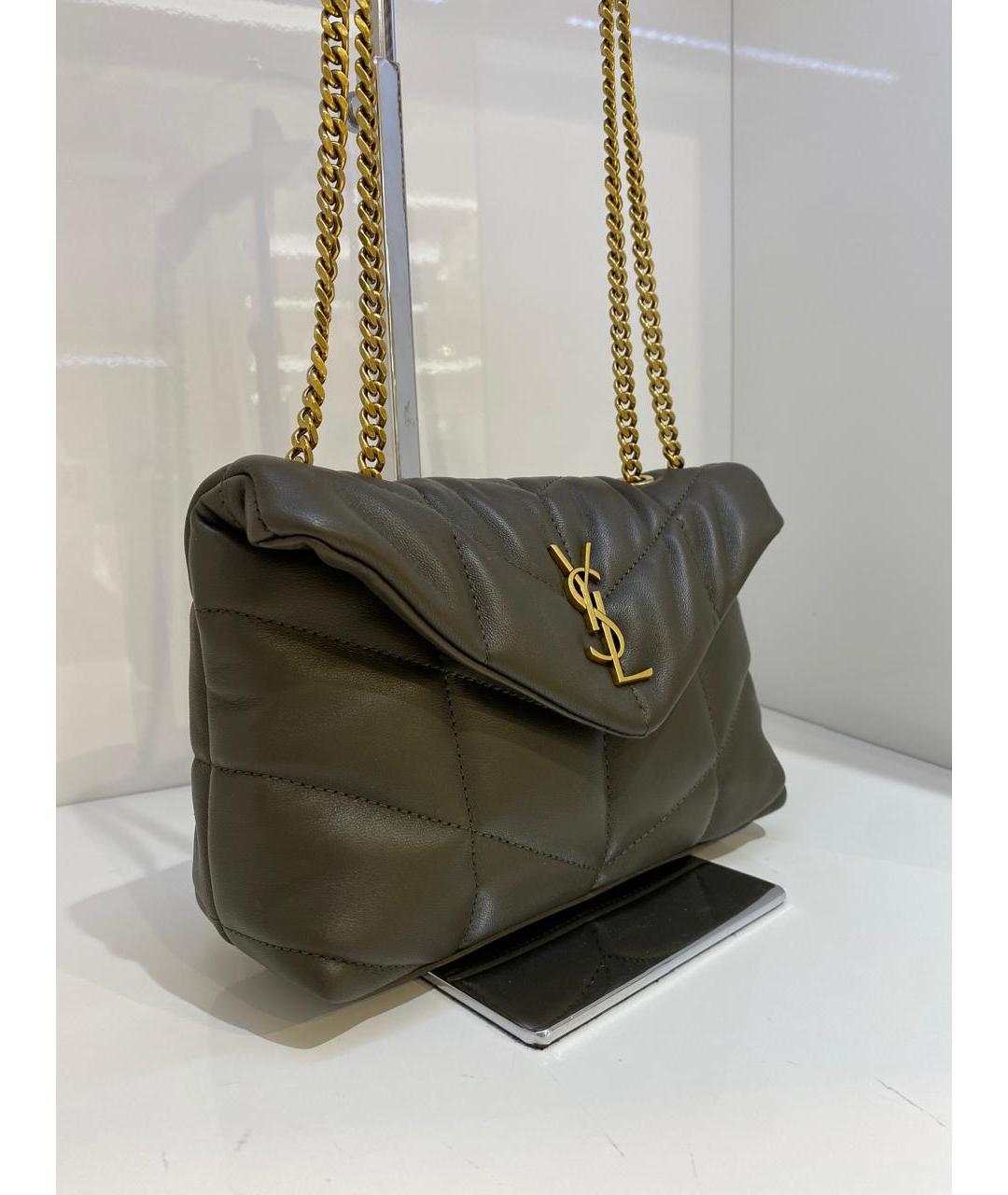 SAINT LAURENT Хаки кожаная сумка через плечо, фото 7