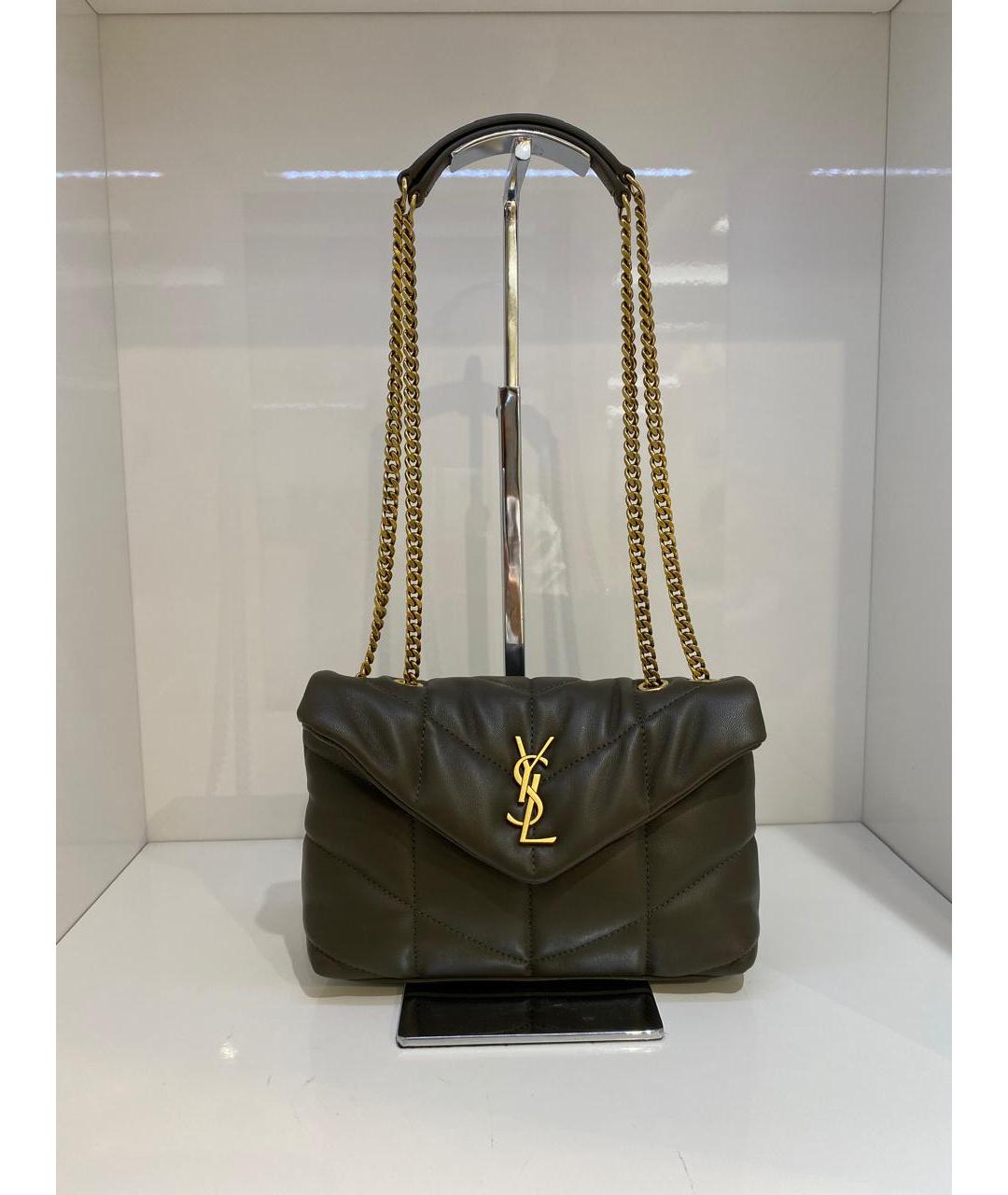 SAINT LAURENT Хаки кожаная сумка через плечо, фото 6