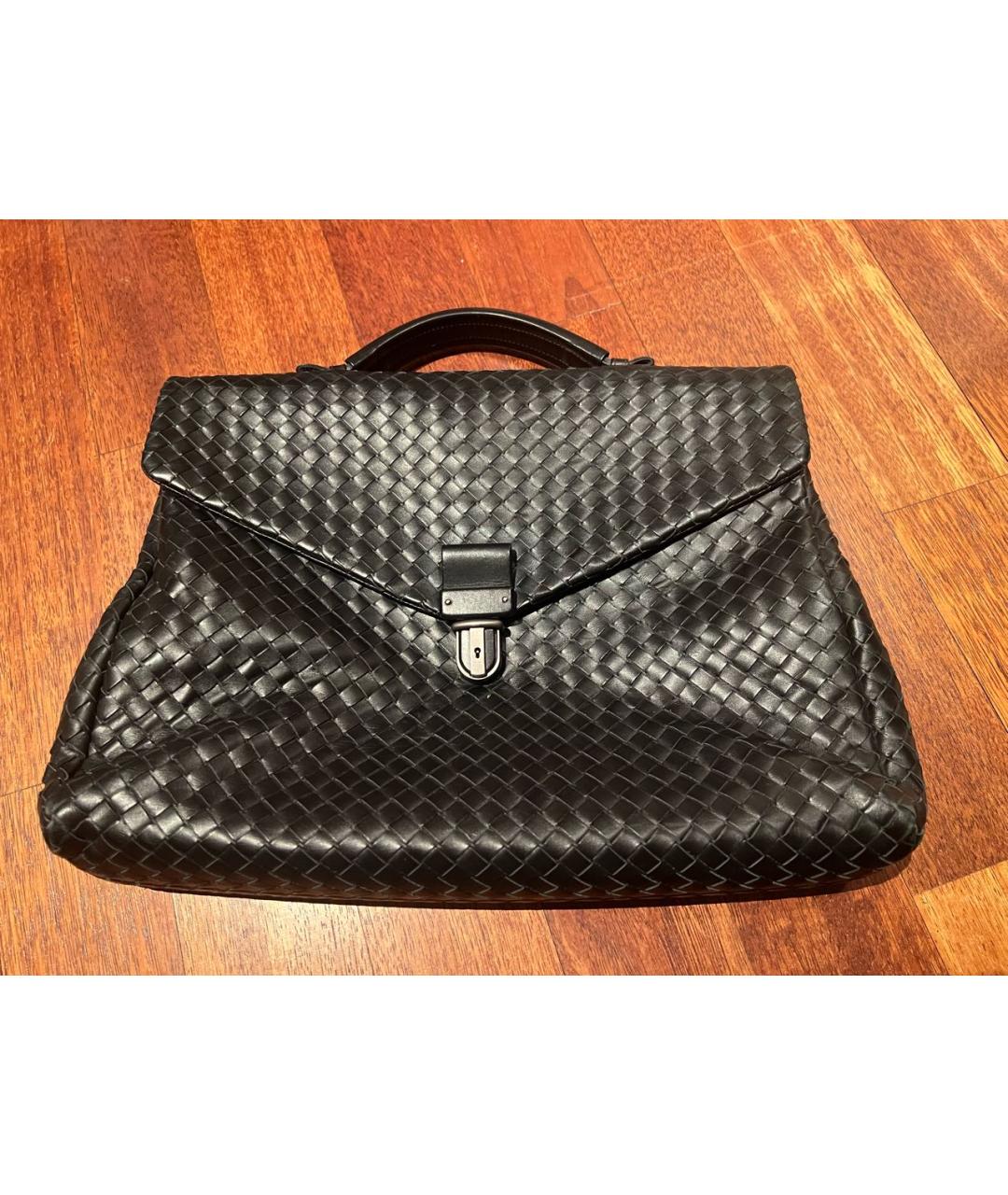 BOTTEGA VENETA Черный кожаный портфель, фото 9