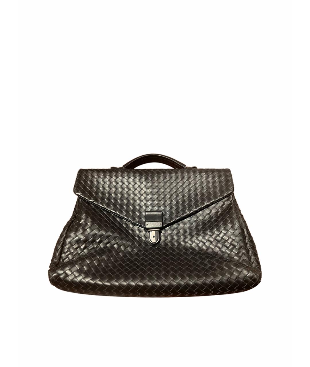 BOTTEGA VENETA Черный кожаный портфель, фото 1