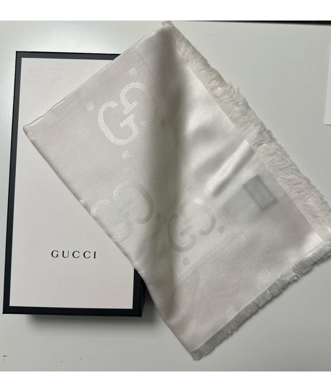 GUCCI Белый шерстяной платок, фото 3