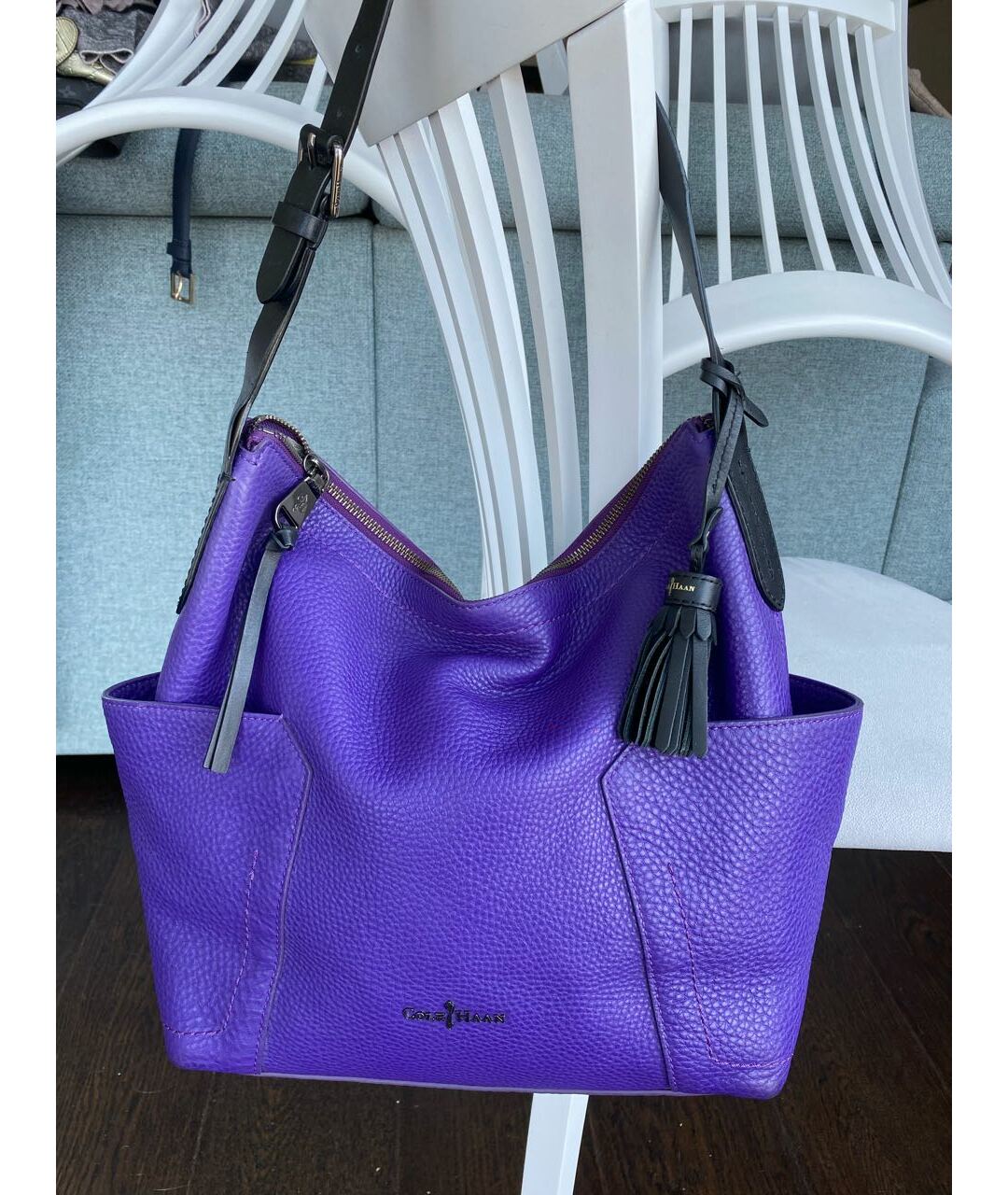 COLE HAAN Фиолетовая кожаная сумка тоут, фото 2