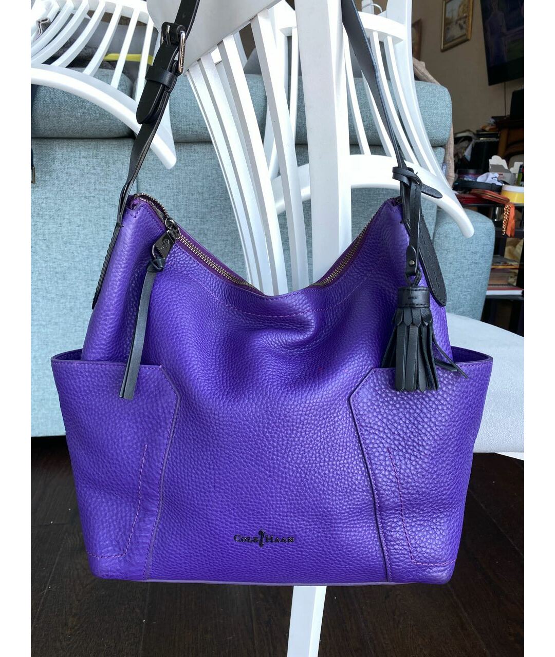 COLE HAAN Фиолетовая кожаная сумка тоут, фото 3