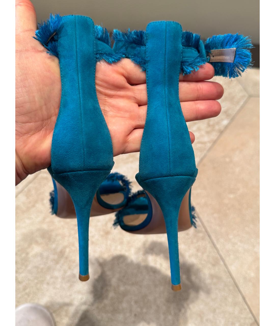 GIANVITO ROSSI Бирюзовые замшевые босоножки, фото 4