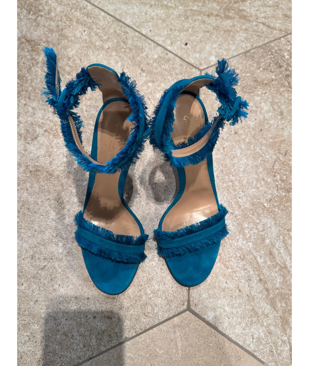 GIANVITO ROSSI Бирюзовые замшевые босоножки, фото 2
