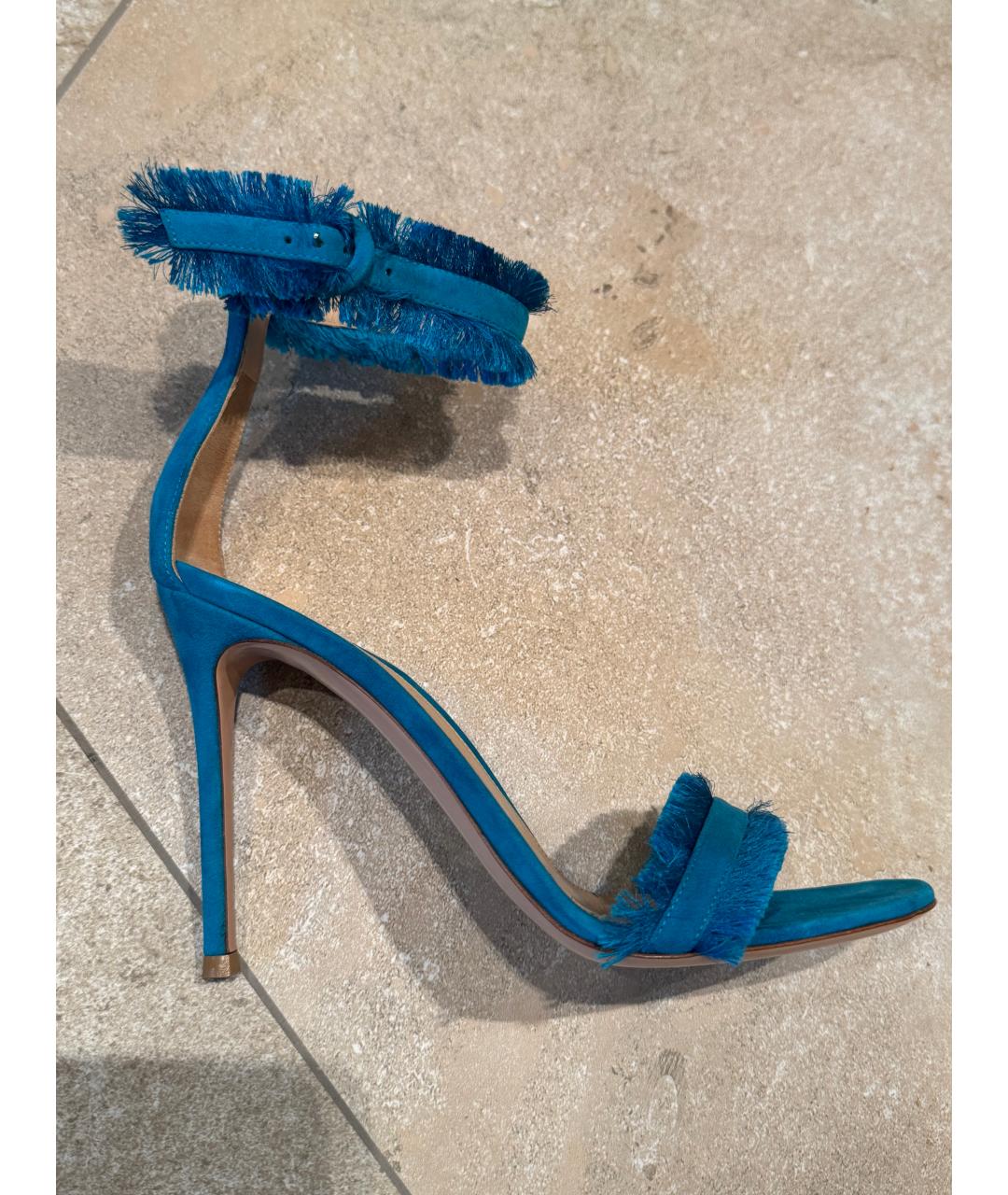 GIANVITO ROSSI Бирюзовые замшевые босоножки, фото 6