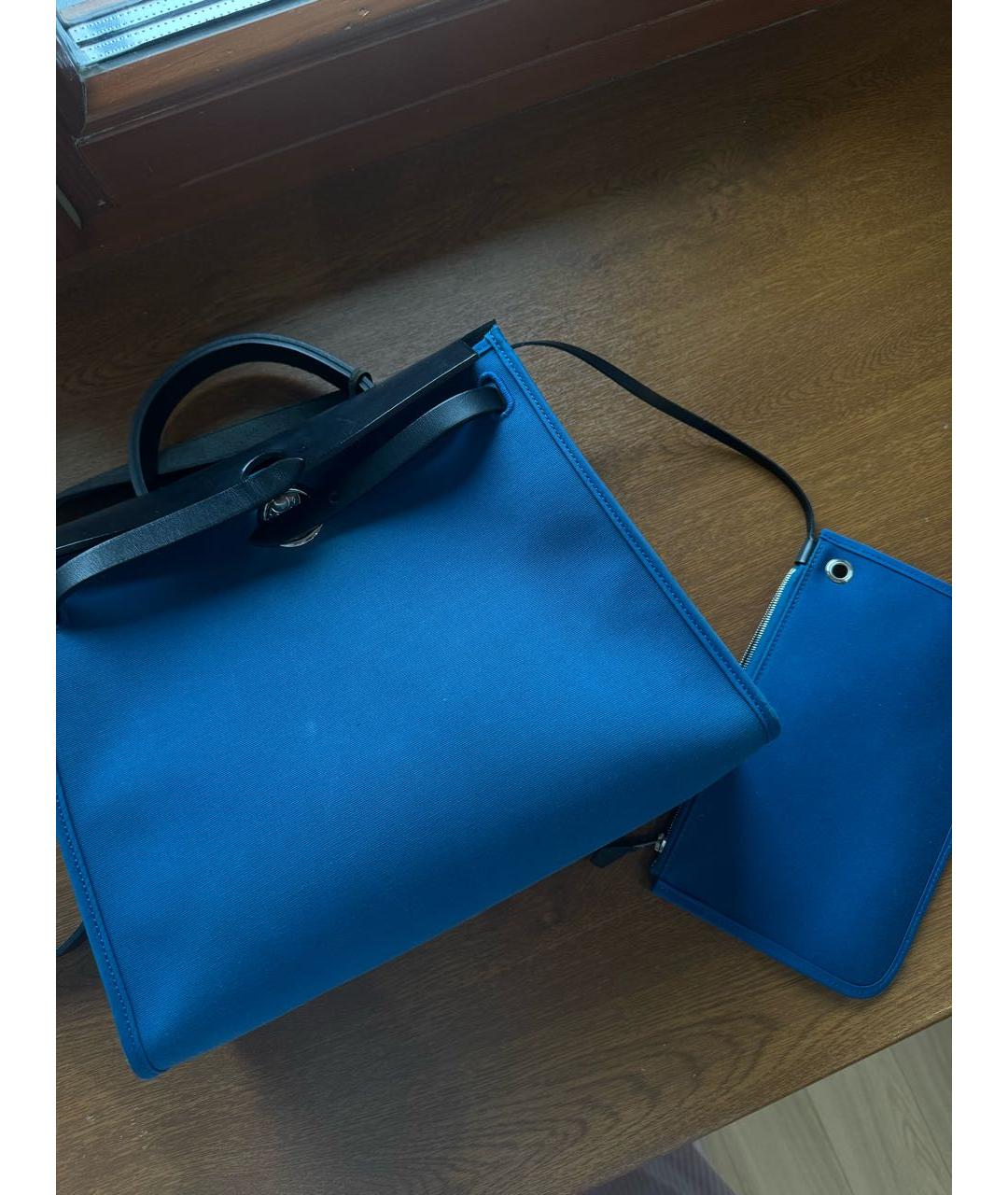 HERMES Синяя тканевая сумка с короткими ручками, фото 2