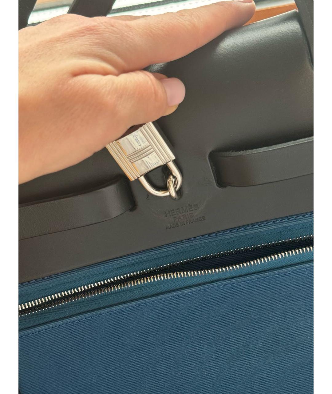 HERMES Синяя тканевая сумка с короткими ручками, фото 4