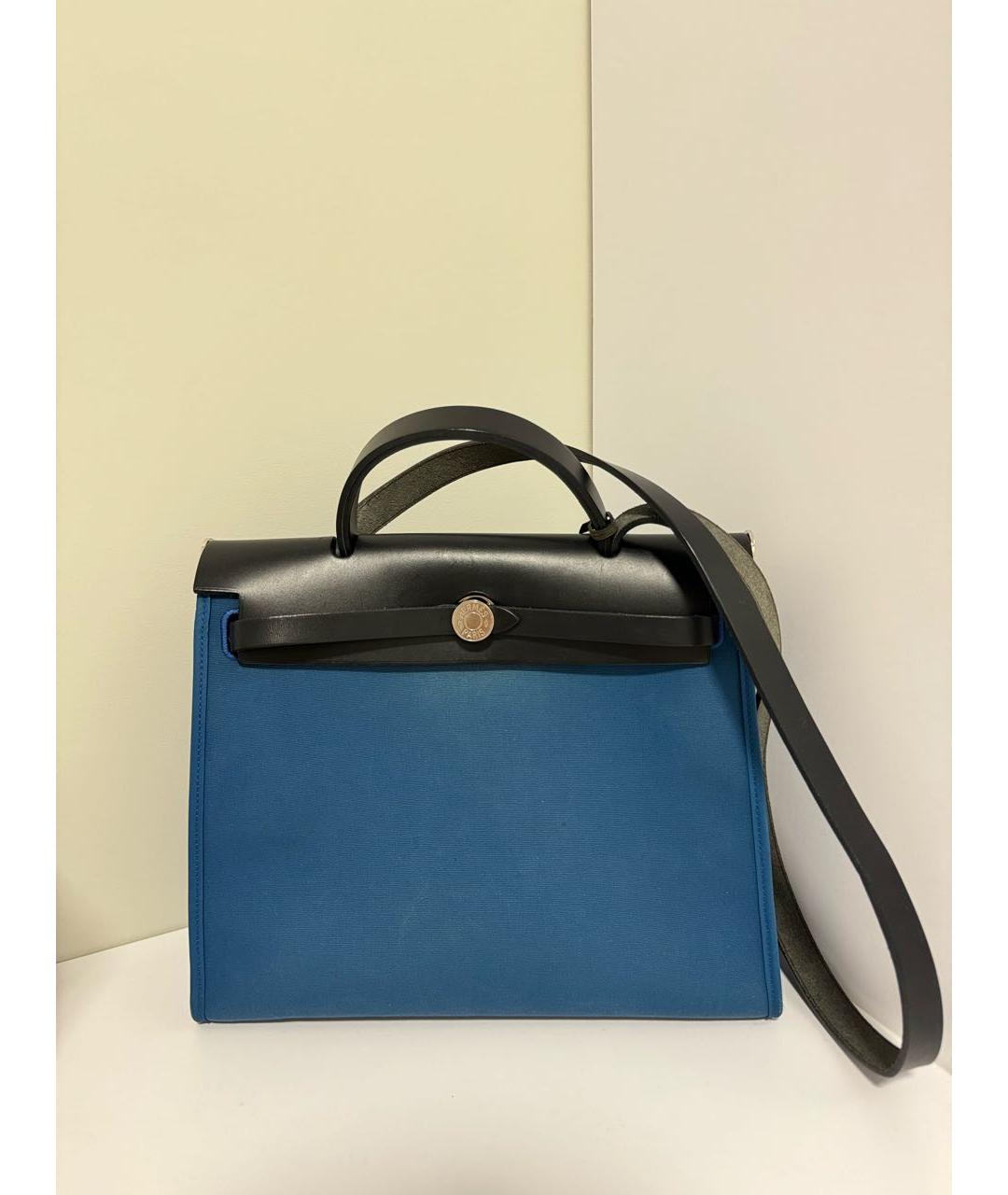 HERMES Синяя тканевая сумка с короткими ручками, фото 5