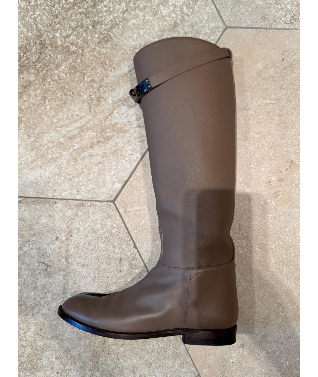 HERMES Бежевые кожаные сапоги, фото 7