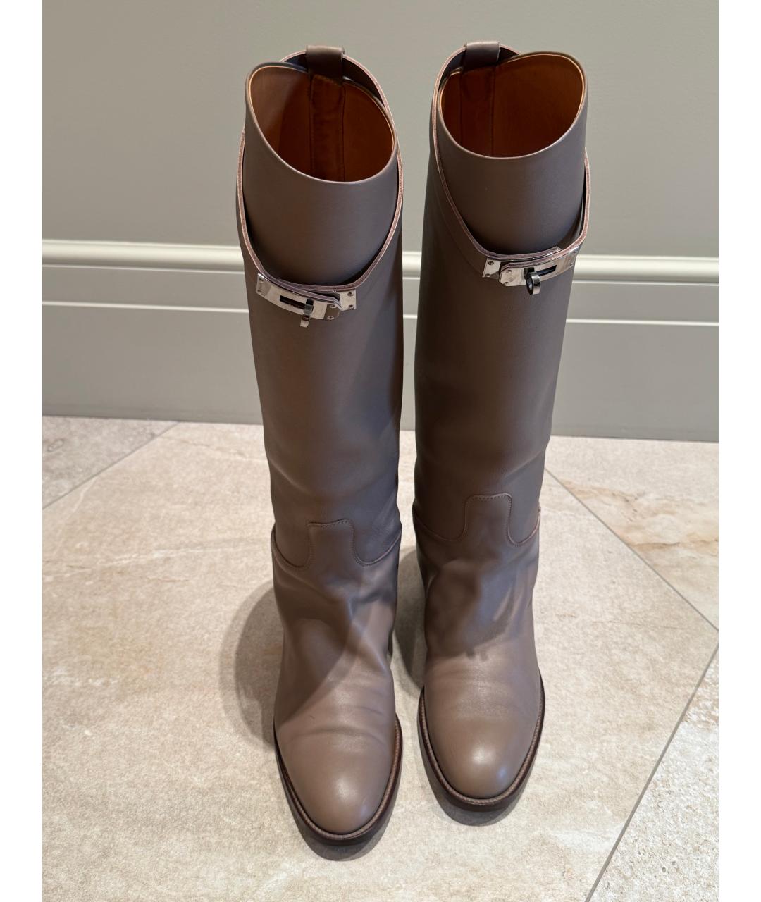 HERMES Бежевые кожаные сапоги, фото 2