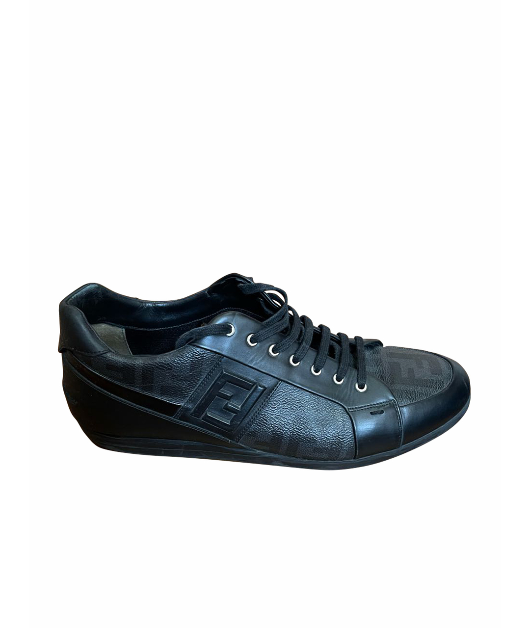 FENDI Черные кожаные низкие кроссовки / кеды, фото 1