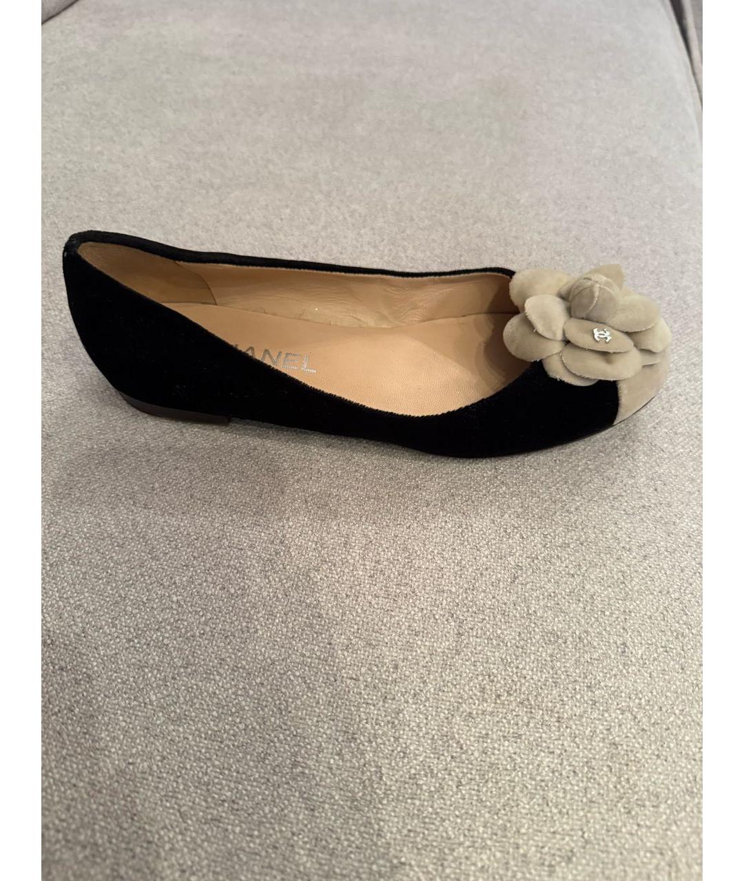 CHANEL Черные бархатные балетки, фото 5