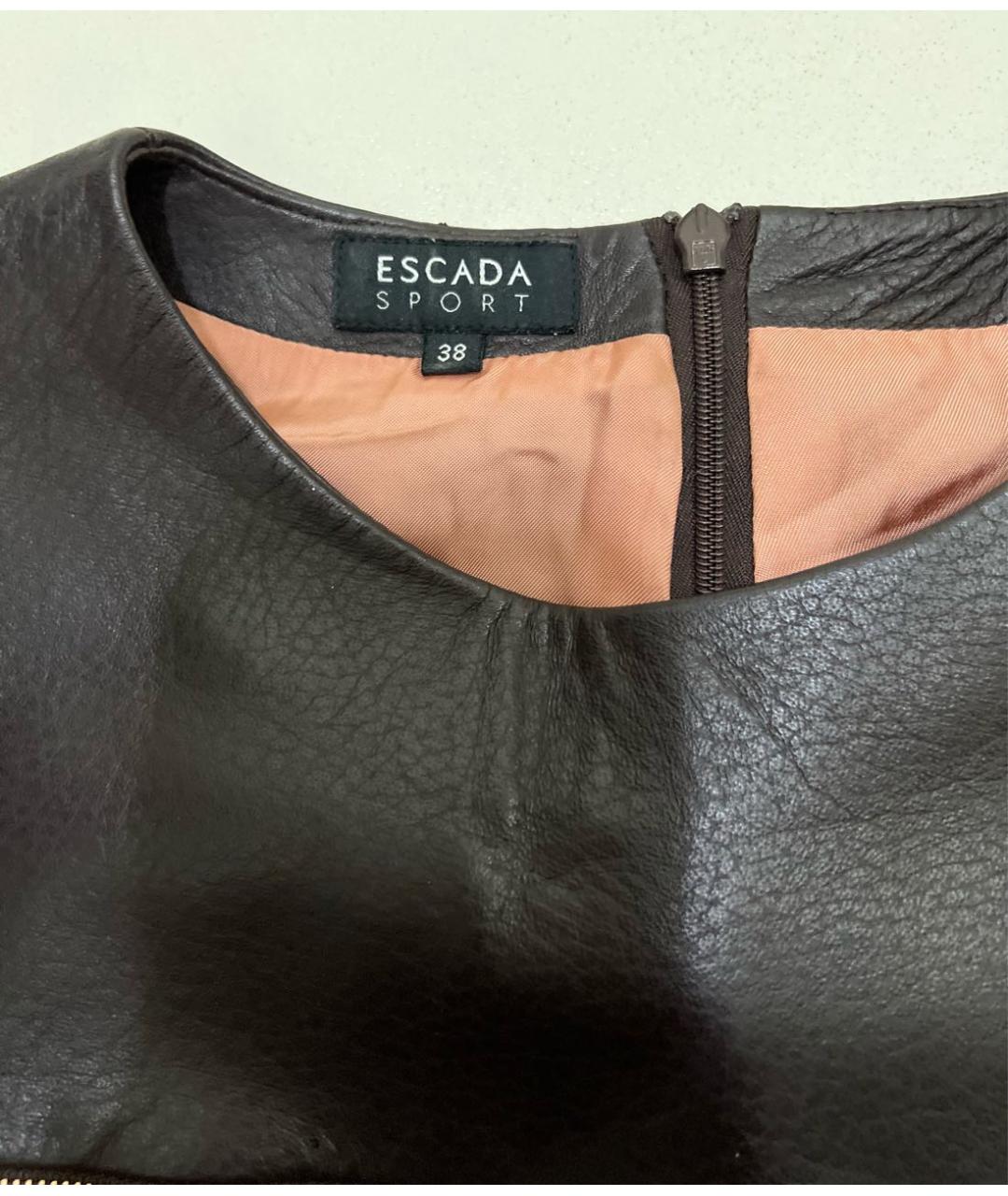 ESCADA Коричневое кожаное повседневное платье, фото 6