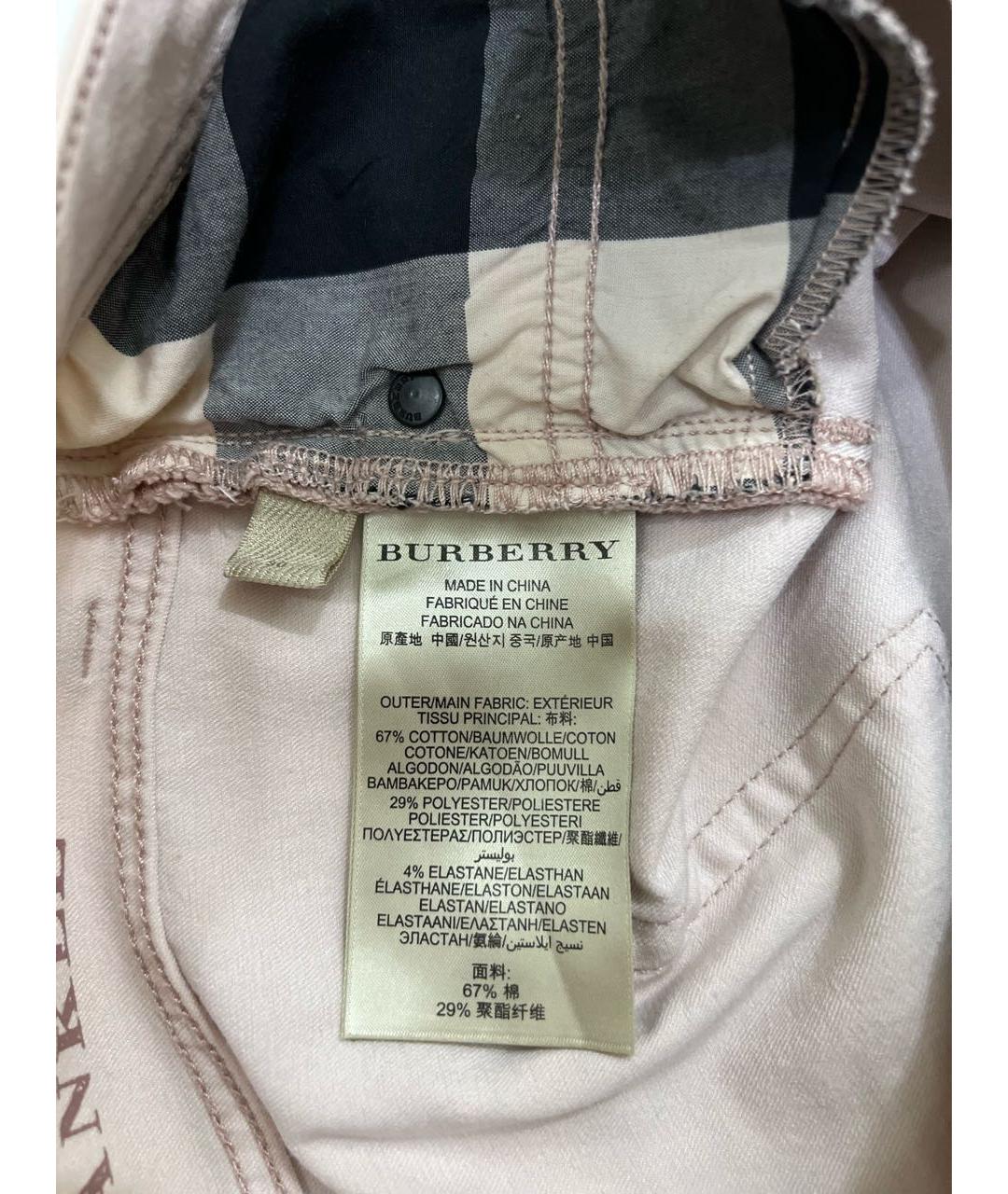 BURBERRY Розовые хлопко-эластановые джинсы слим, фото 5