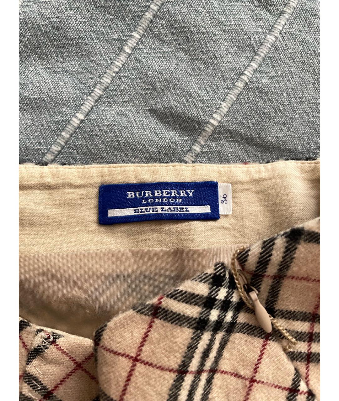 BURBERRY Бежевая шерстяная юбка мини, фото 4