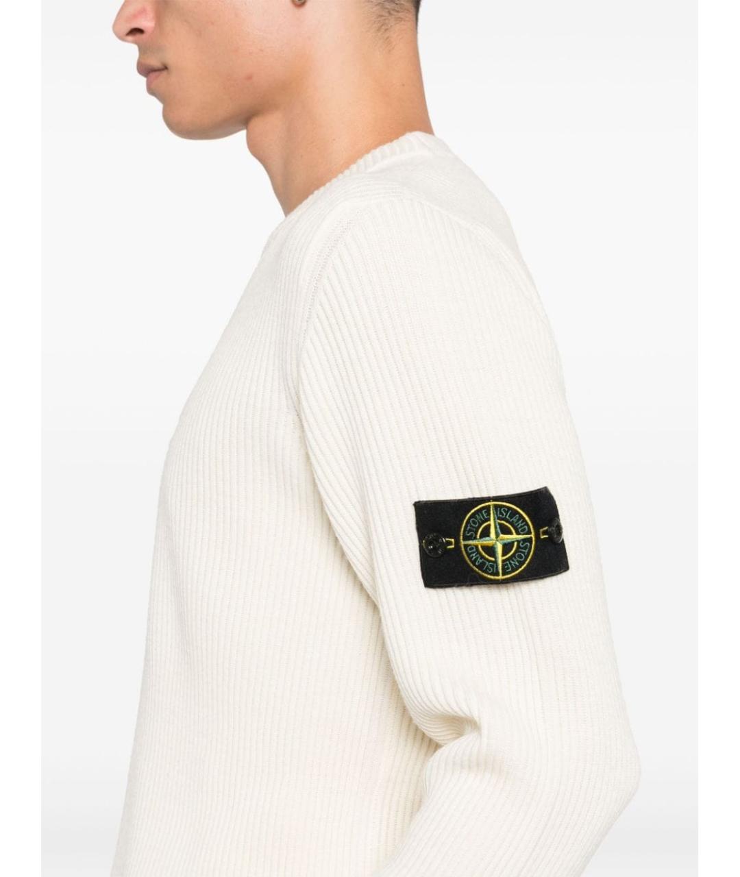 STONE ISLAND Бежевый шерстяной джемпер / свитер, фото 4