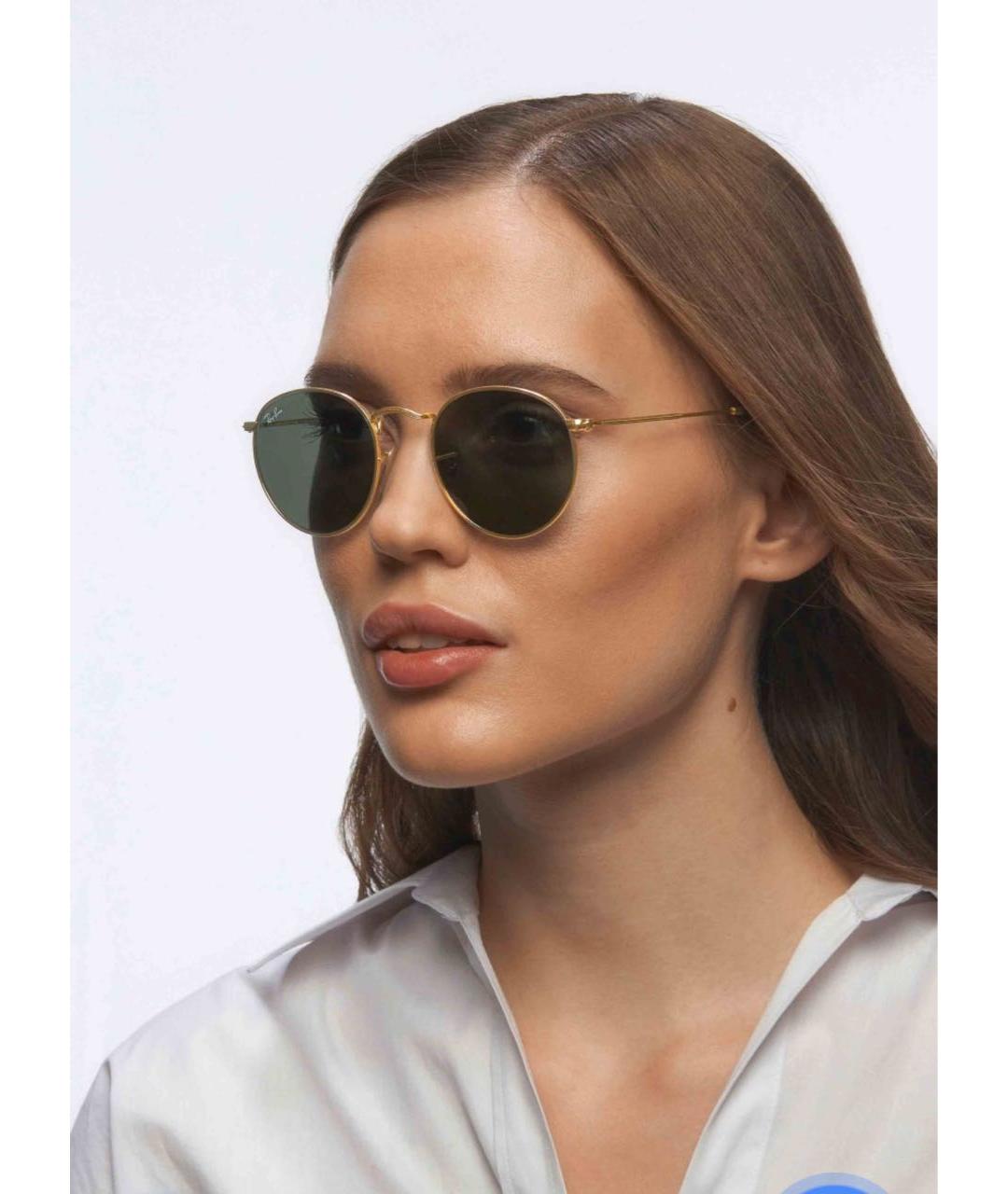 RAY BAN Золотые металлические солнцезащитные очки, фото 4