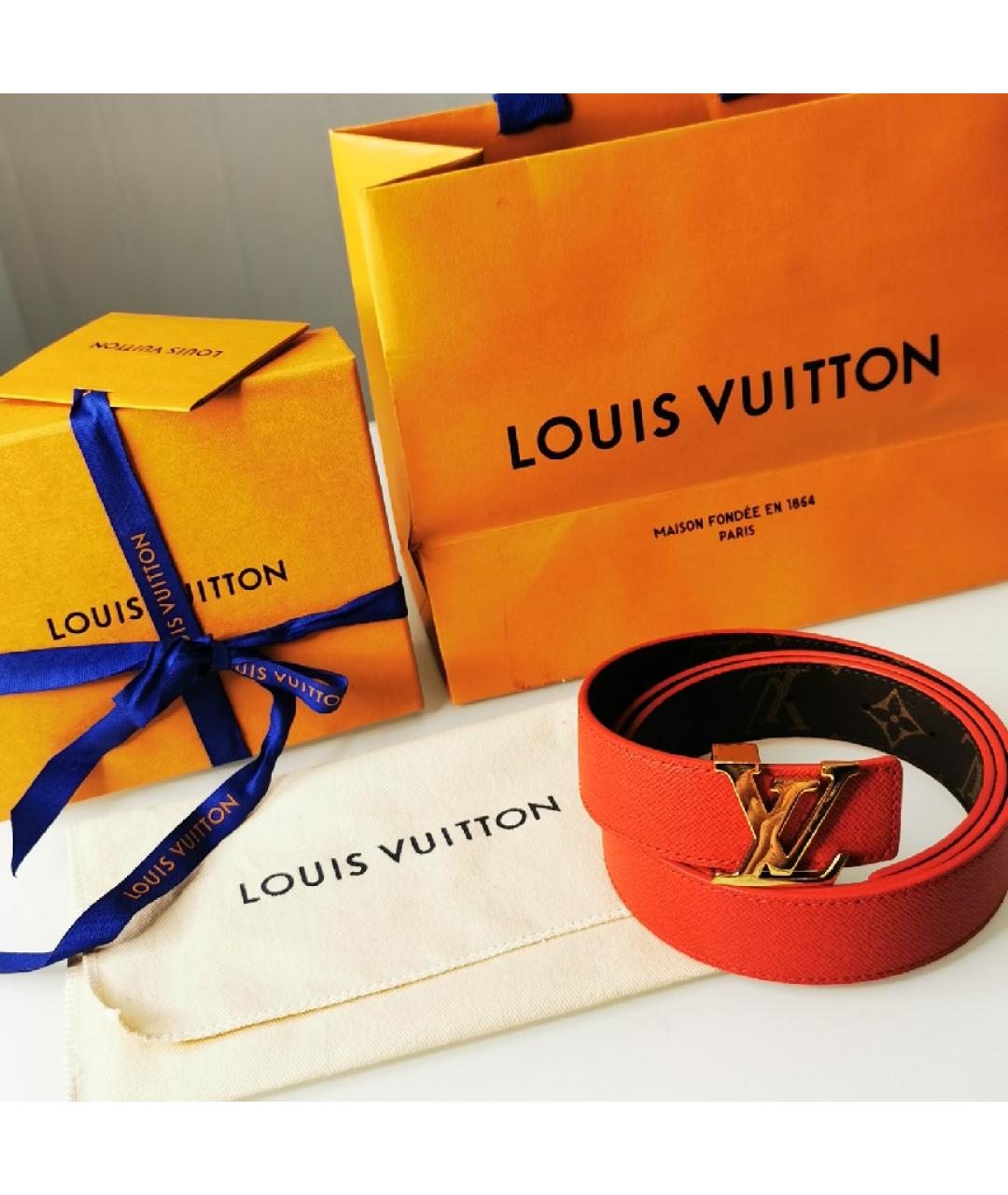 LOUIS VUITTON Красный кожаный ремень, фото 7