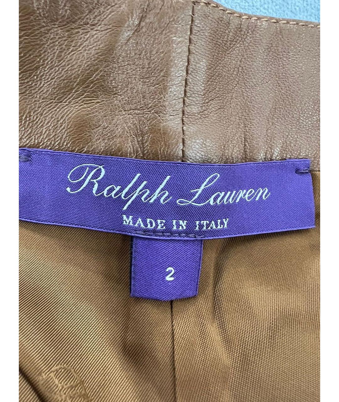 RALPH LAUREN Коричневые кожаные прямые брюки, фото 2