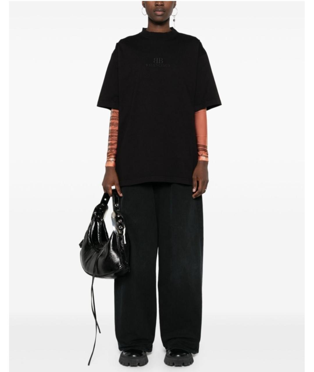 BALENCIAGA Черная хлопковая футболка, фото 2