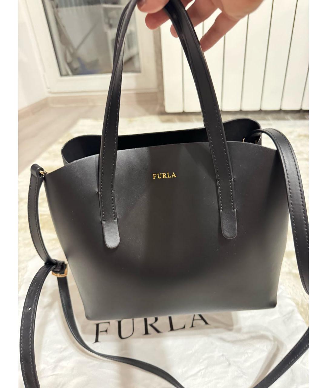 FURLA Черная кожаная сумка с короткими ручками, фото 6