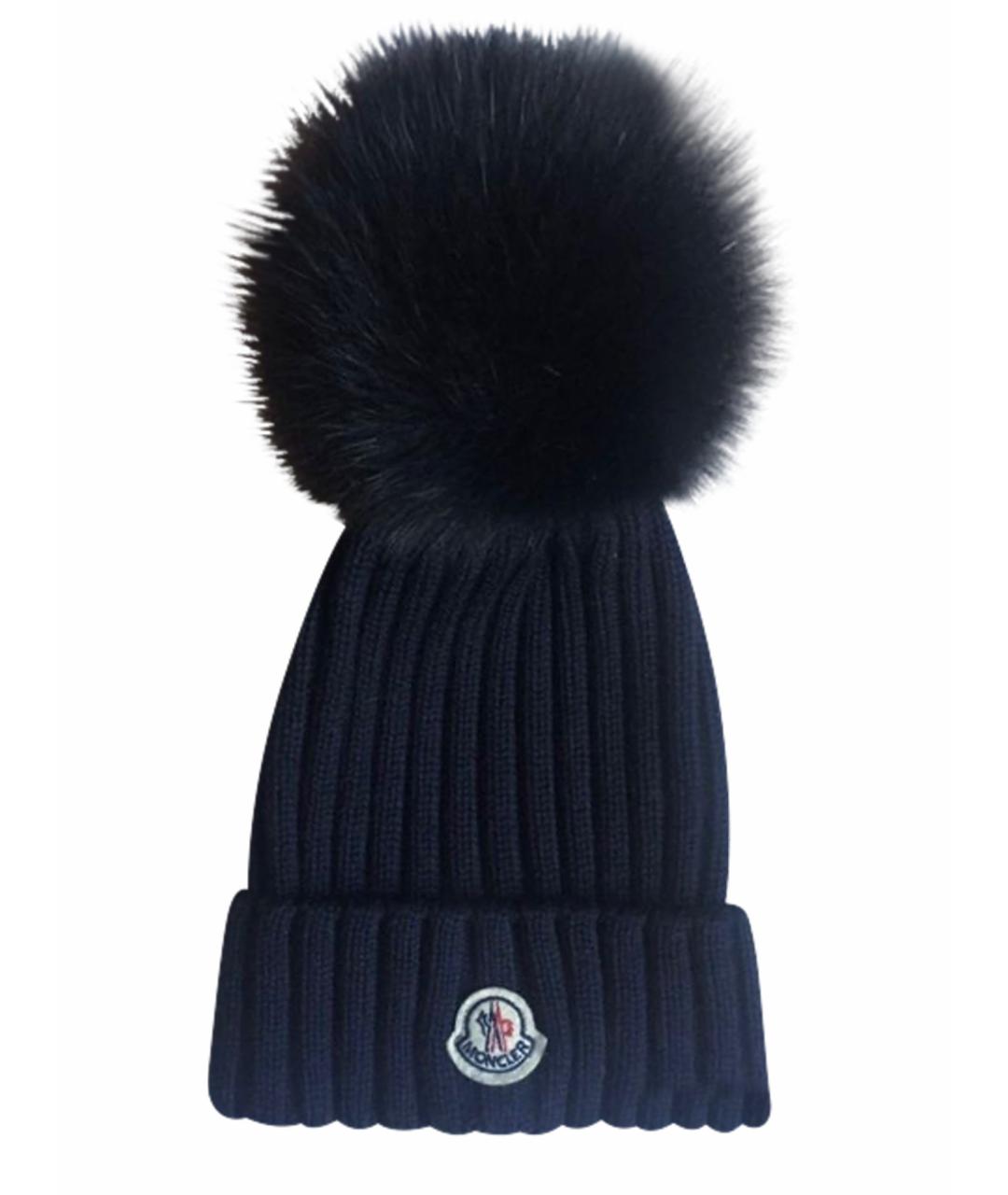 MONCLER Темно-синяя шерстяная шапка, фото 1