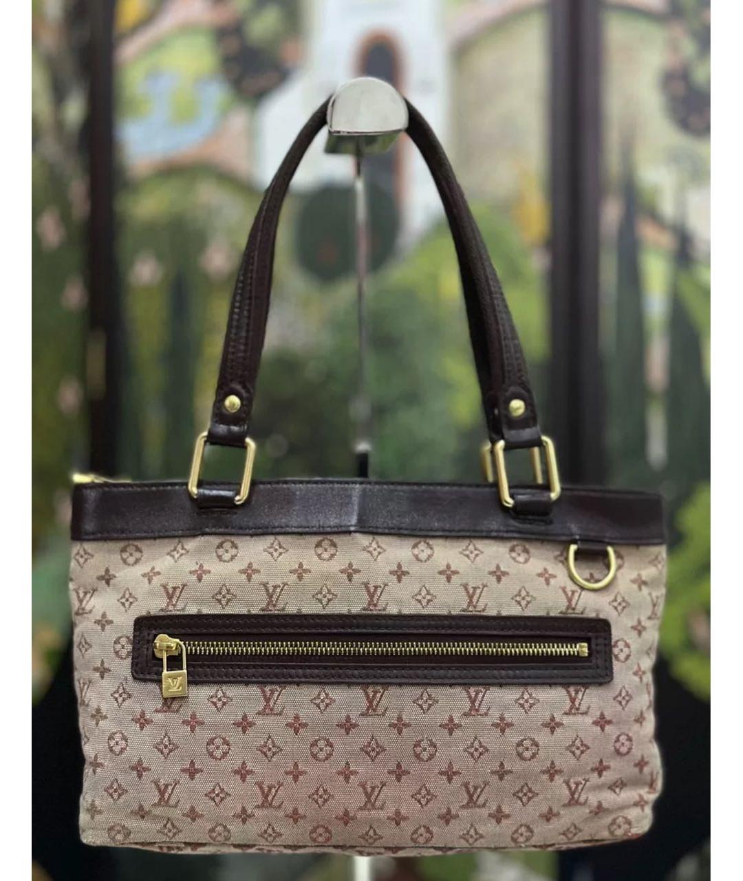 LOUIS VUITTON Коричневая тканевая сумка с короткими ручками, фото 3