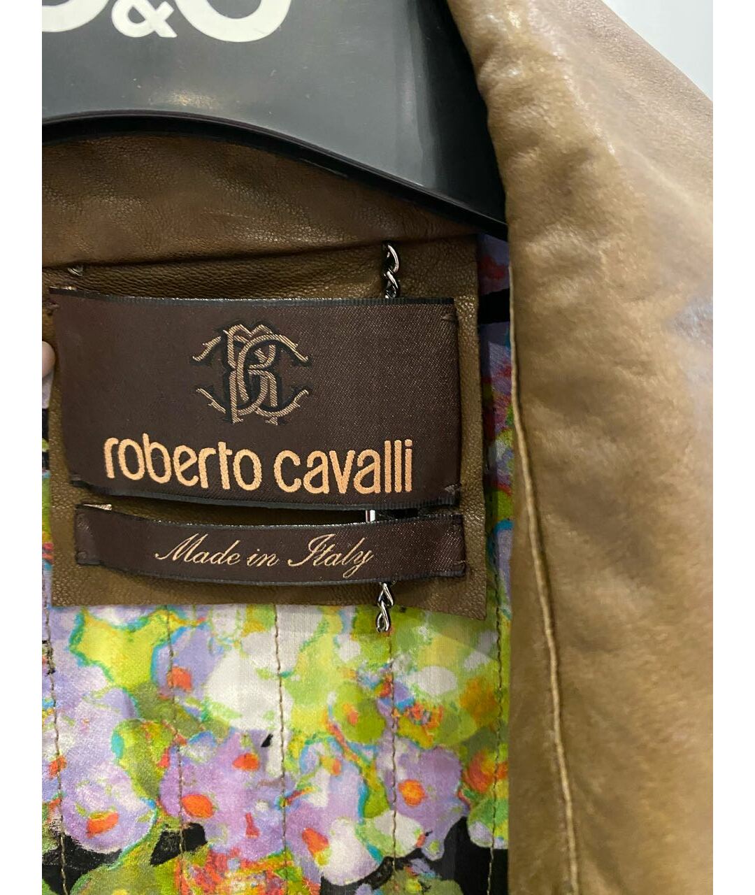 ROBERTO CAVALLI Хаки кожаная куртка, фото 4