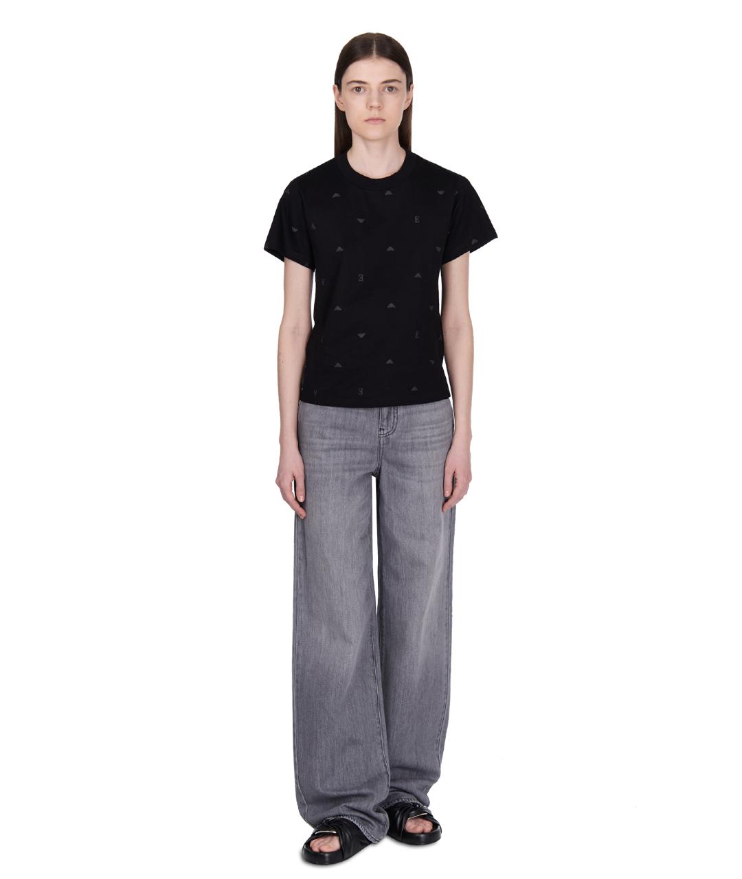 EMPORIO ARMANI Черная хлопковая футболка, фото 2