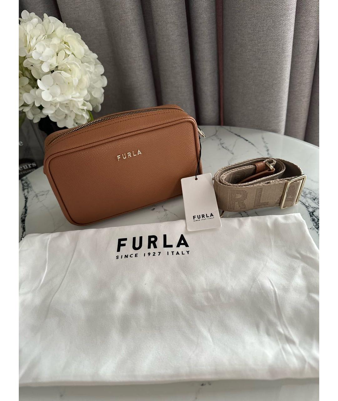 FURLA Коричневая кожаная сумка через плечо, фото 5