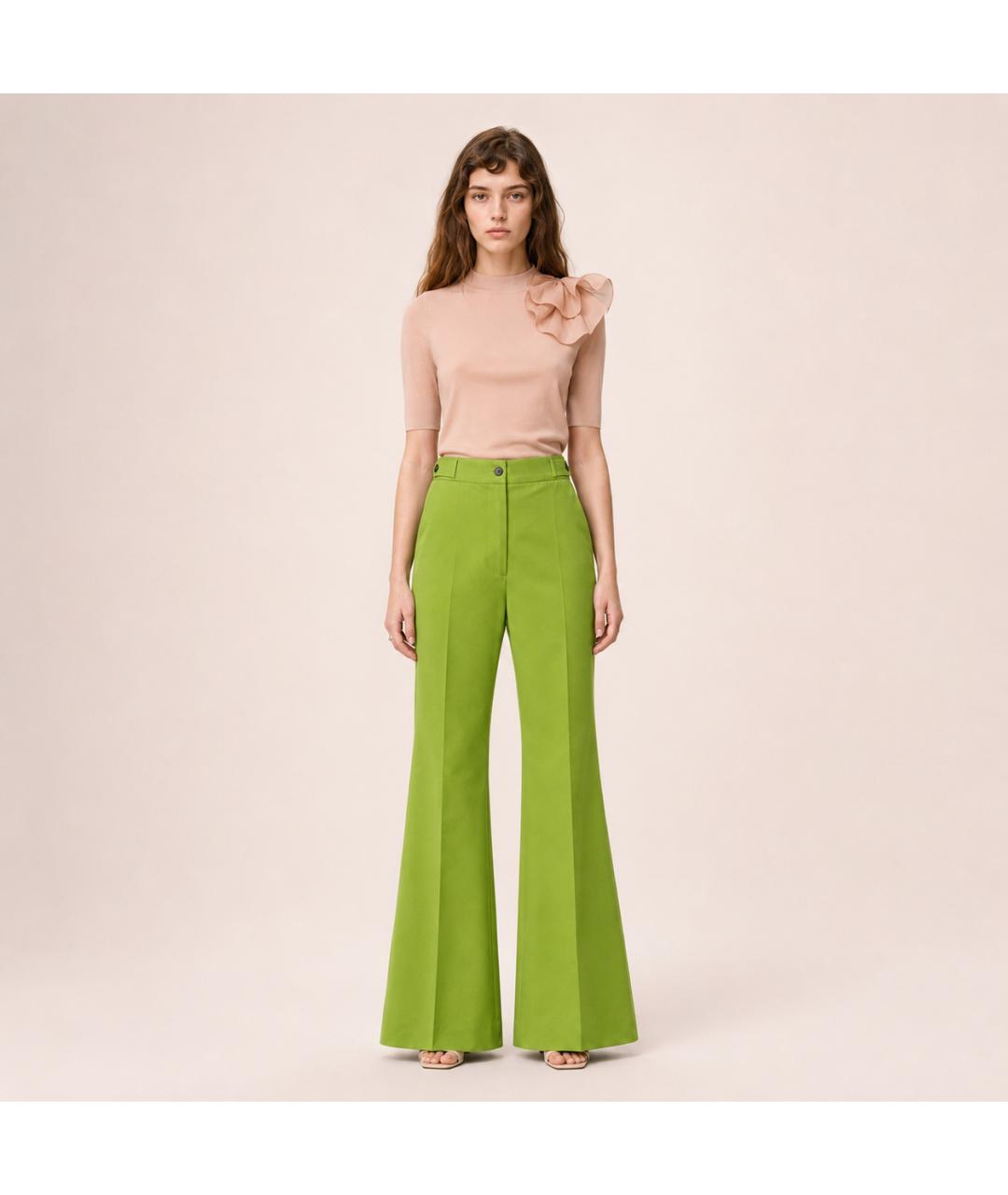 ROCHAS Зеленые шерстяные брюки широкие, фото 4