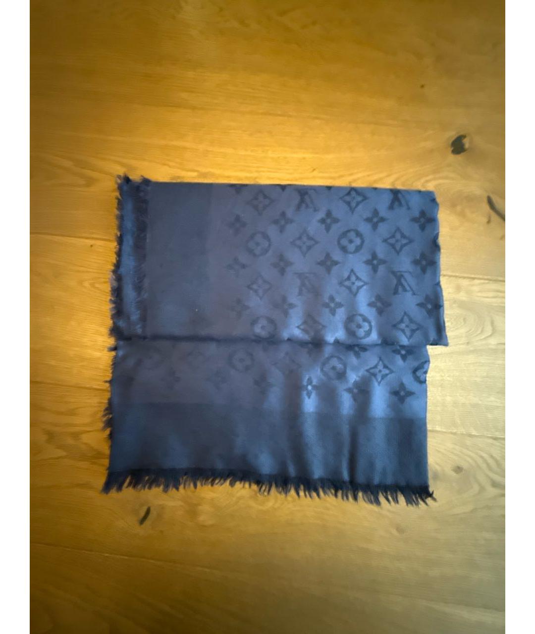 LOUIS VUITTON Темно-синий шерстяной платок, фото 4