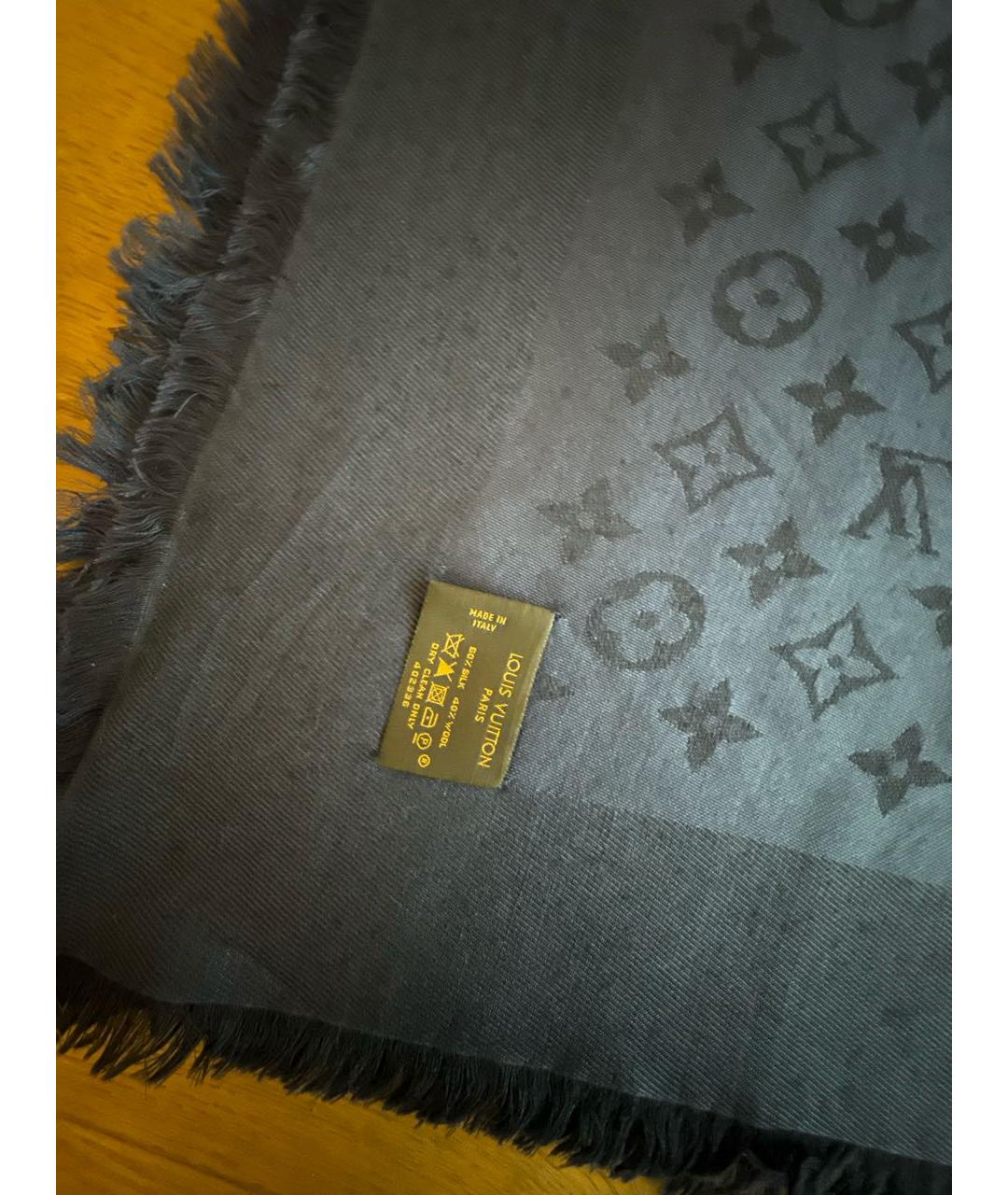 LOUIS VUITTON Темно-синий шерстяной платок, фото 2