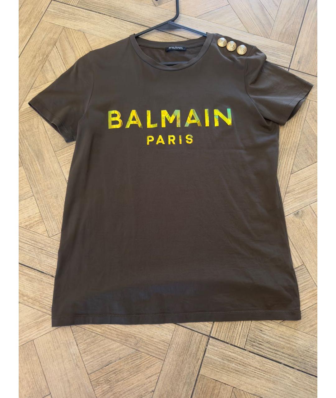 BALMAIN Хаки хлопковая футболка, фото 2