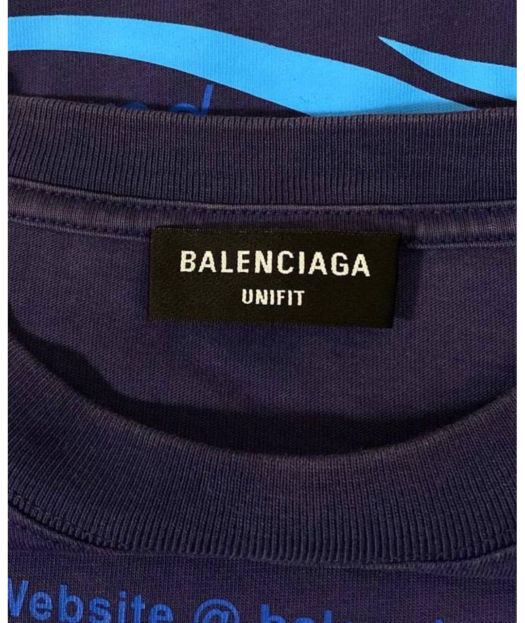 BALENCIAGA Темно-синяя хлопковая футболка, фото 5