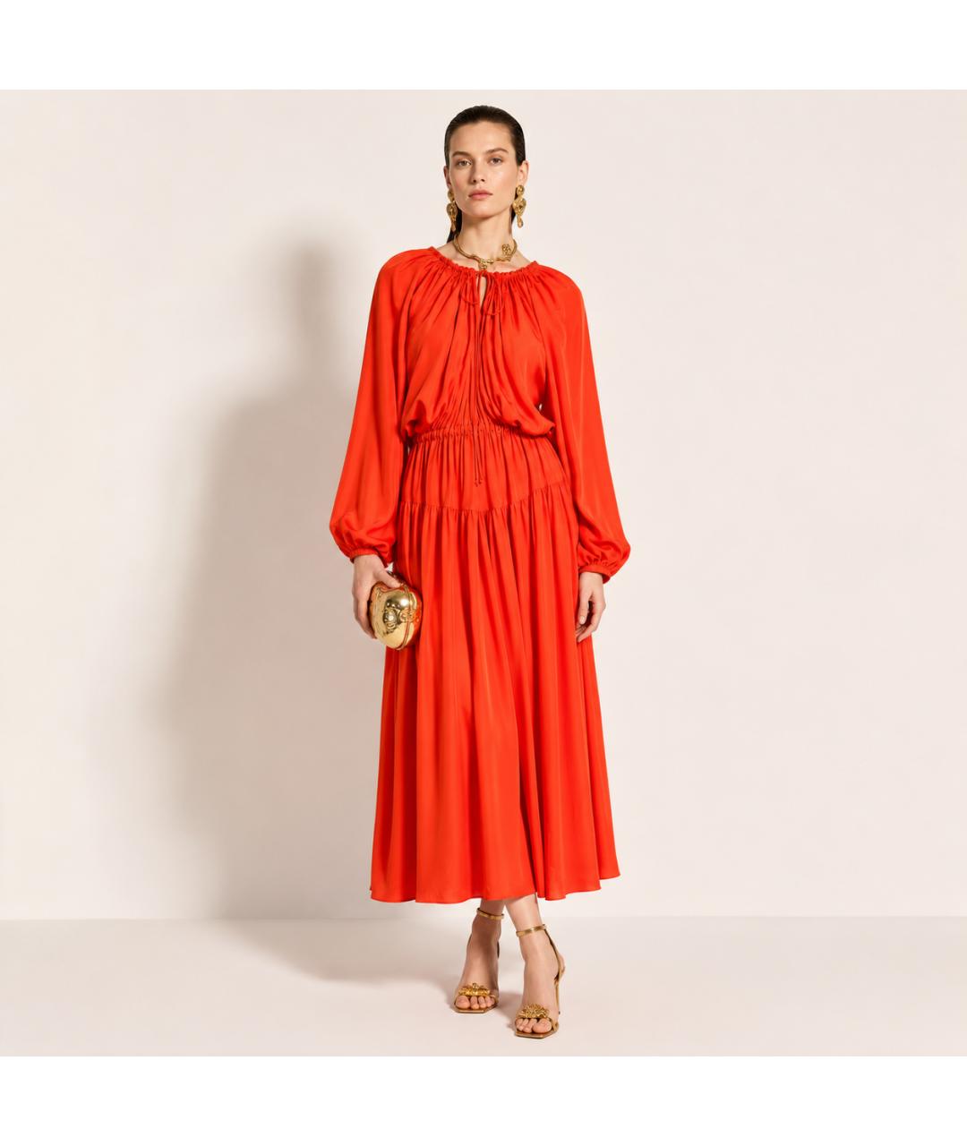 ROCHAS Коралловое шелковое повседневное платье, фото 5