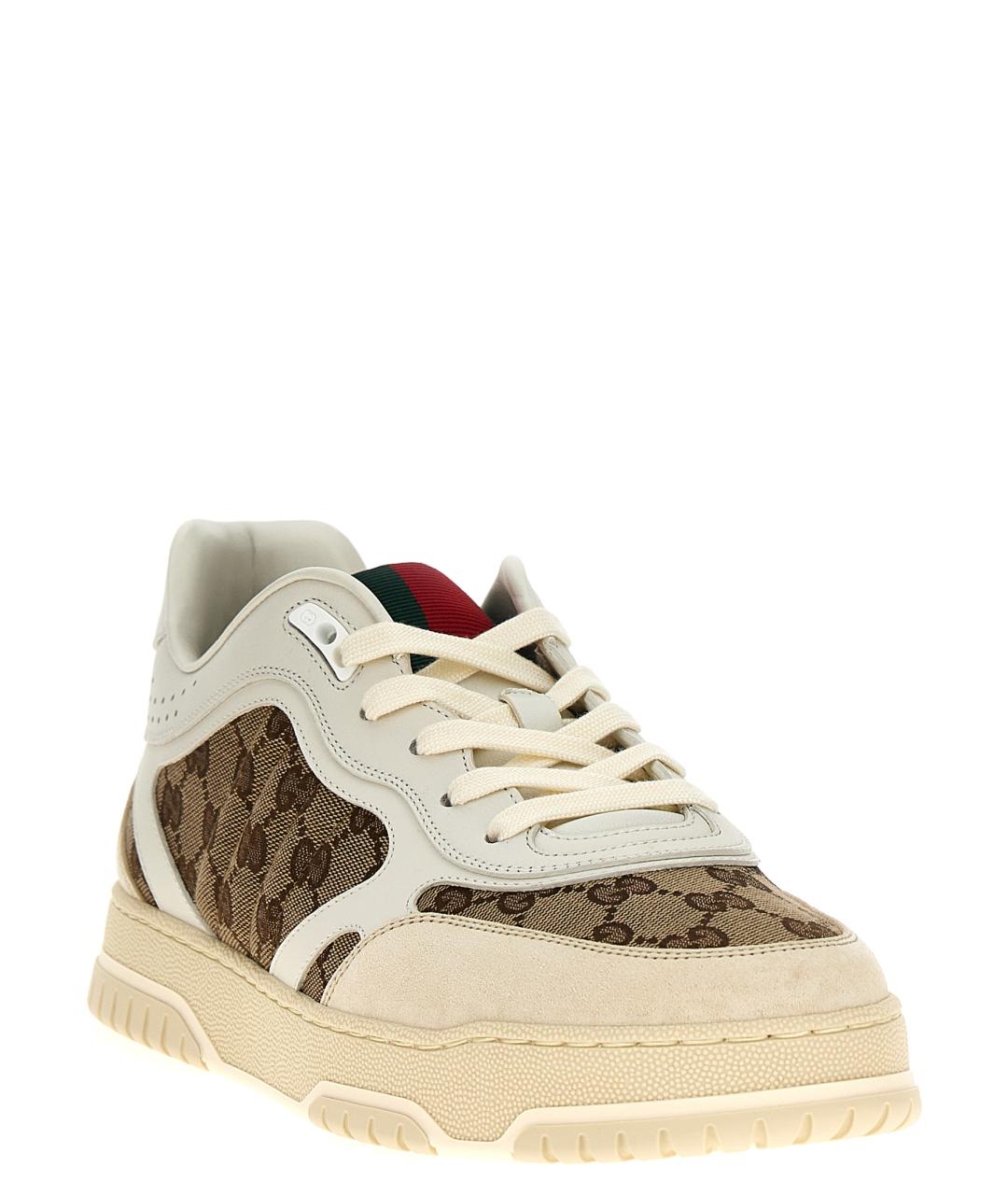GUCCI Бежевые кожаные низкие кроссовки / кеды, фото 2
