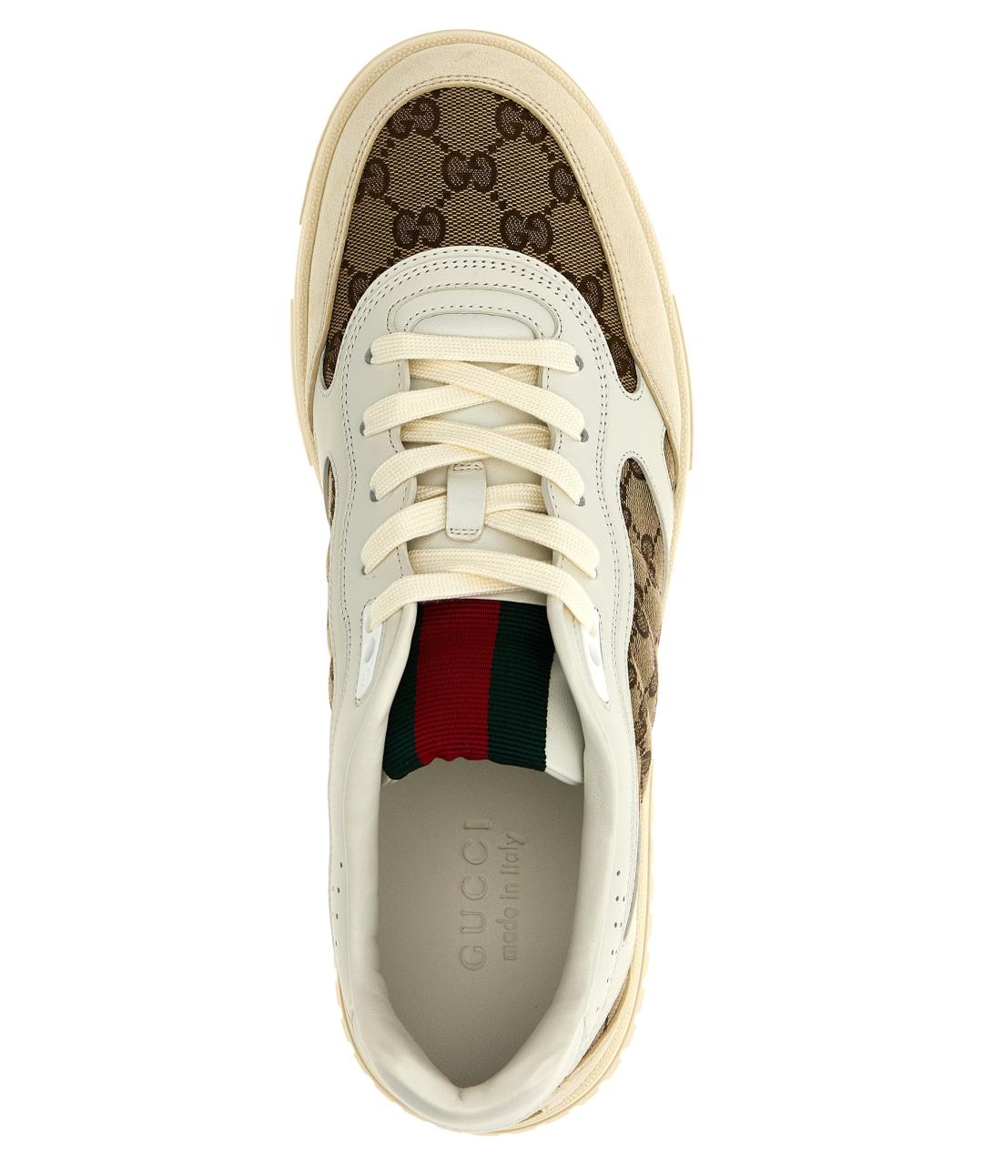 GUCCI Бежевые кожаные низкие кроссовки / кеды, фото 4