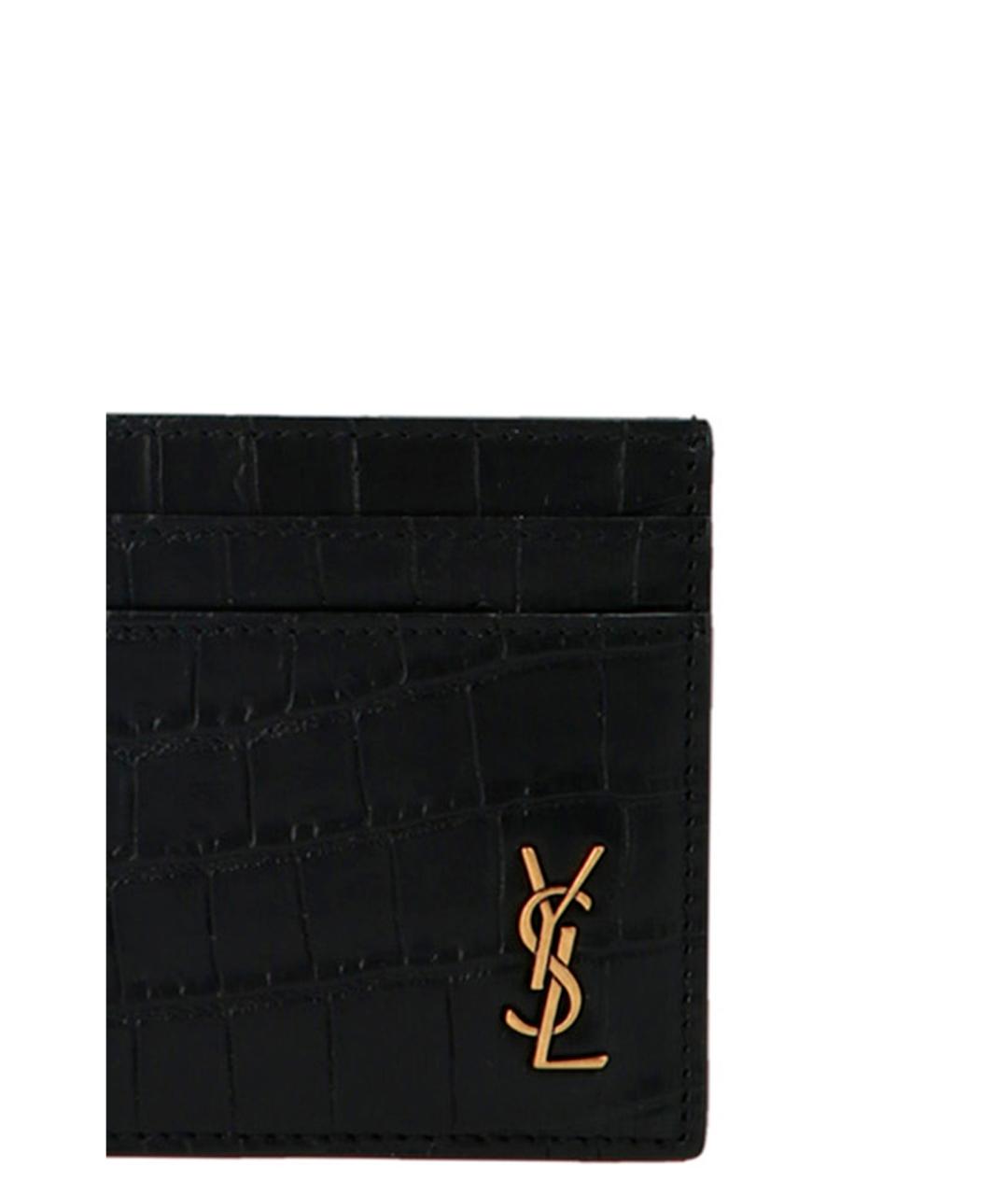 SAINT LAURENT Черный кожаный кардхолдер, фото 3