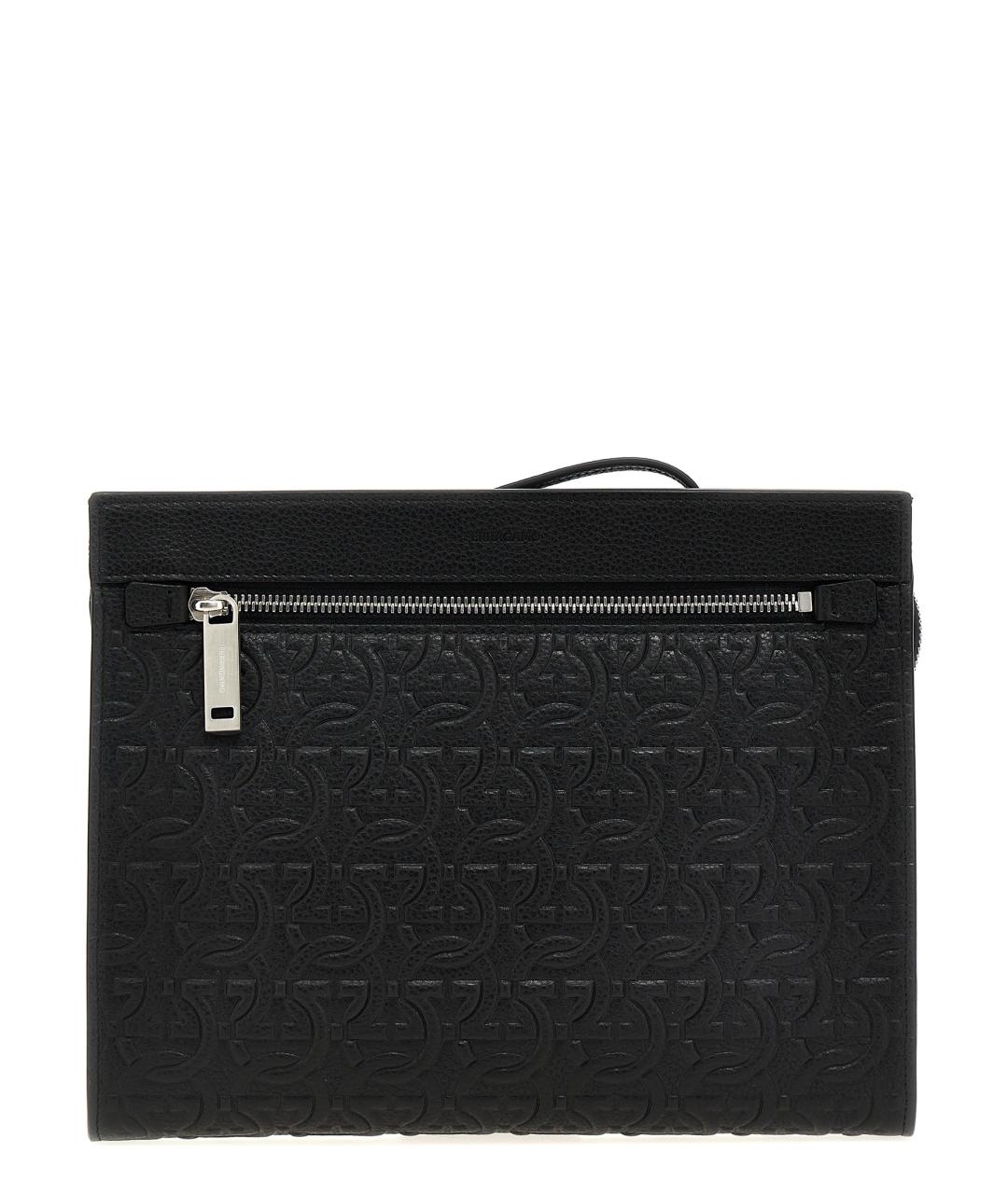 FERRAGAMO Черная кожаная барсетка, фото 1