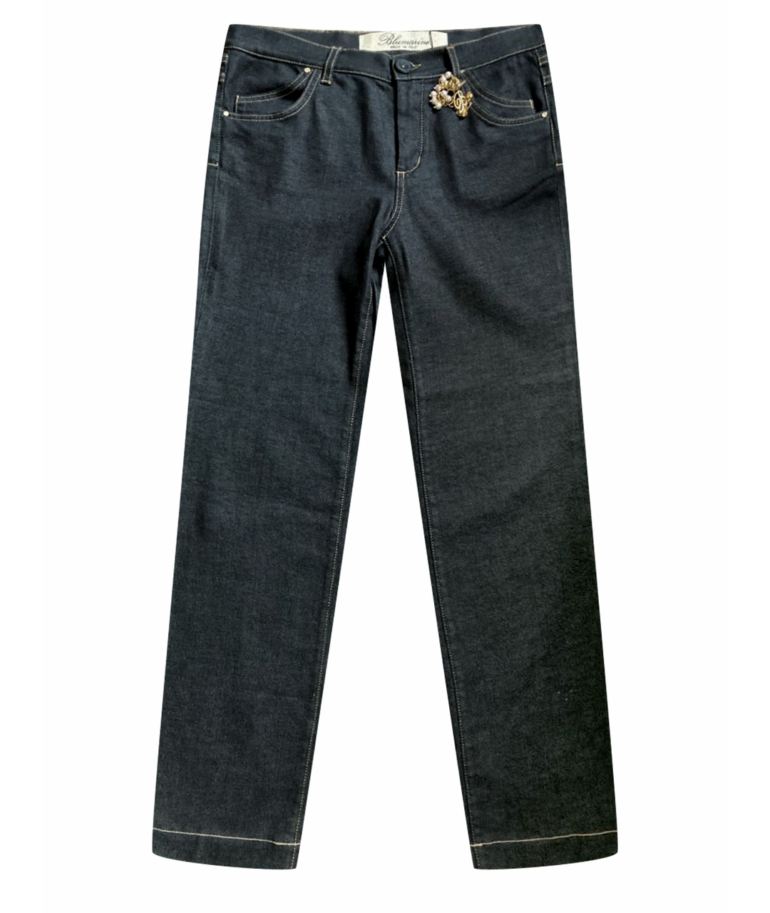 BLUMARINE Темно-синие хлопко-полиэстеровые прямые джинсы, фото 1