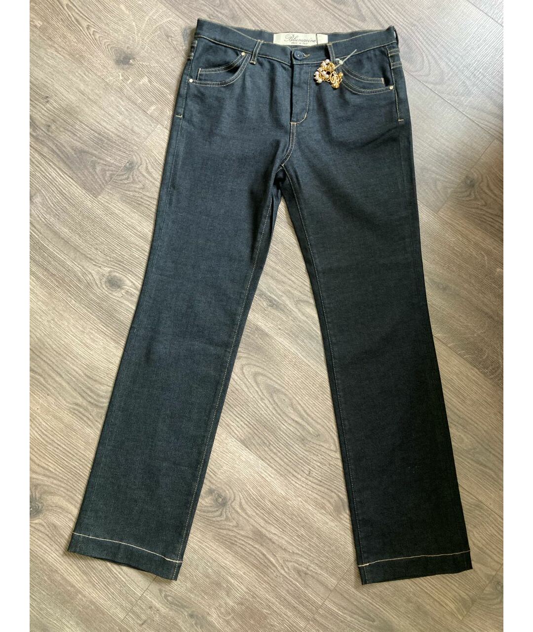 BLUMARINE Темно-синие хлопко-полиэстеровые прямые джинсы, фото 8