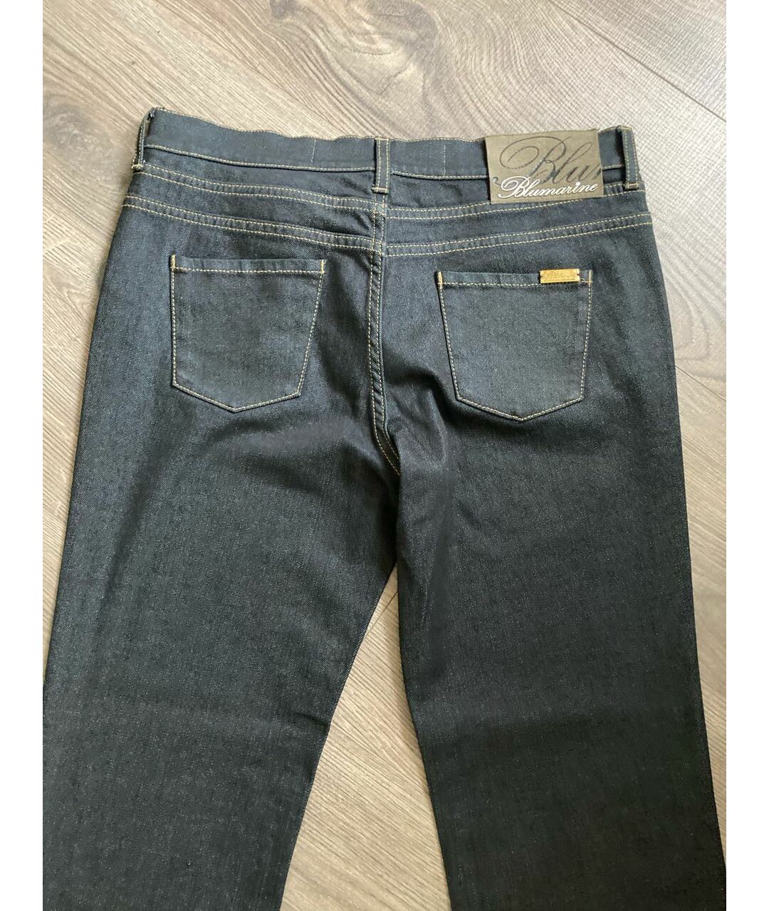 BLUMARINE Темно-синие хлопко-полиэстеровые прямые джинсы, фото 7