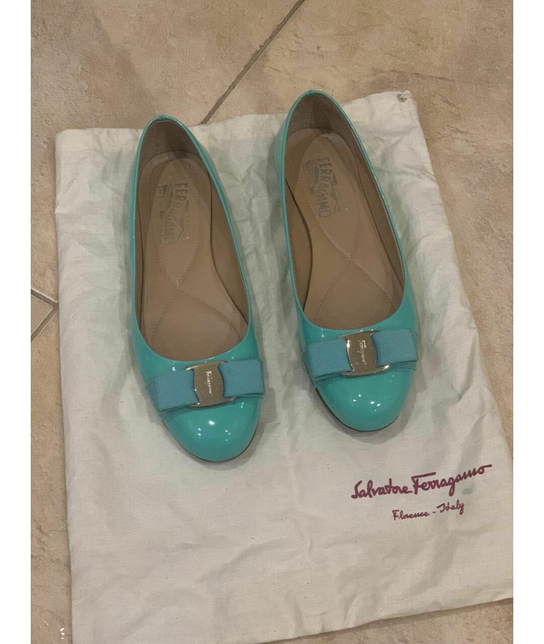 SALVATORE FERRAGAMO Бирюзовые балетки, фото 4