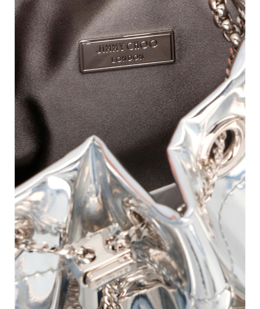 JIMMY CHOO Серебряная кожаная сумка с короткими ручками, фото 4
